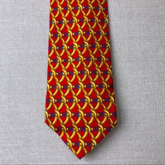 Gucci Other - GUCCI Classic Red Gold and Blue Print Silk Tie